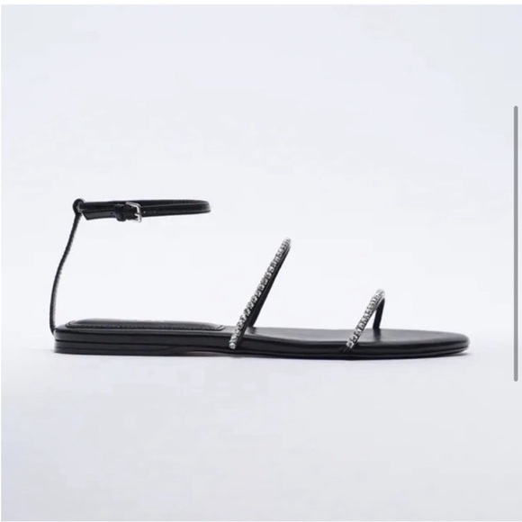 Zara NWT Strappy Black Rhinestone Sandals size 38 / 7.5 - Picture 6 of 10